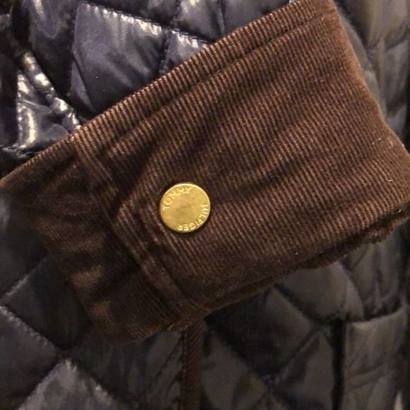 TOMMY HILFIGER Navy Quilted Jacket with Brown Corduroy Collar & Cuffs Sz XL - Picture 4 of 12